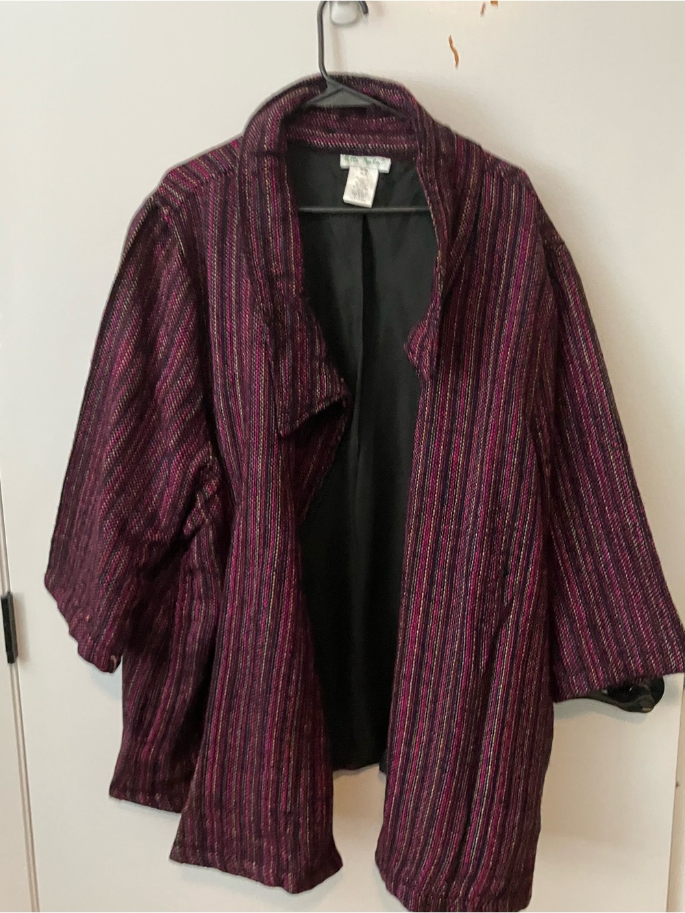 Textured Open Front Jacket in Plum & Black Stripes Plus Size